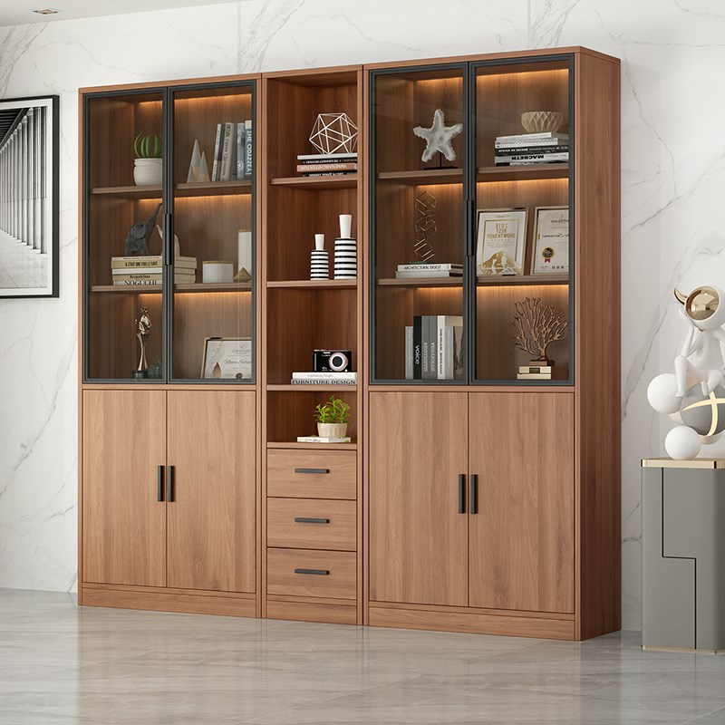 书柜办公书柜文件柜带玻璃门客厅整面墙柜子定制靠墙置物玻璃柜