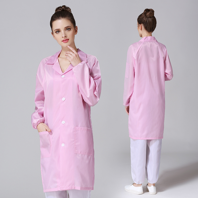 男女防静电大褂白色条纹工作服长袖纽扣防尘服无尘服防护服洁净服