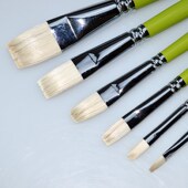 莫奈ON七彩梦羊毫平头画笔水粉笔绿杆水彩软毛画笔绘画白色羊毛刷