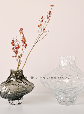 现代新款创意多面体玻璃灰色插瓶桌面客厅样板房小