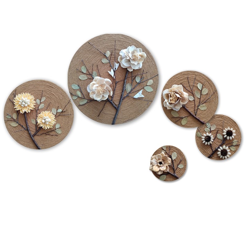 花好月圆壁饰东南亚干枝干花复古家居民宿玄关装饰墙饰壁饰挂件