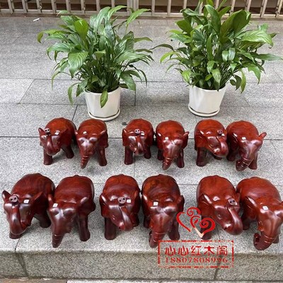 缅甸梨红木大象大果紫檀手工雕刻家居装饰木雕小象实木象天地象