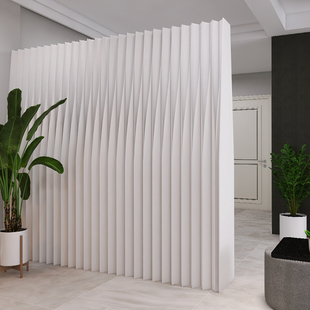 白色纸屏风格栅隔墙展厅背景墙伸缩活动面折屏防水