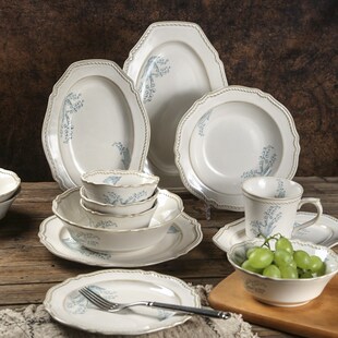 法式 米饭碗鱼盘菜盘沙拉盘子中古甜品盘面碗 复古铃兰陶瓷餐具装