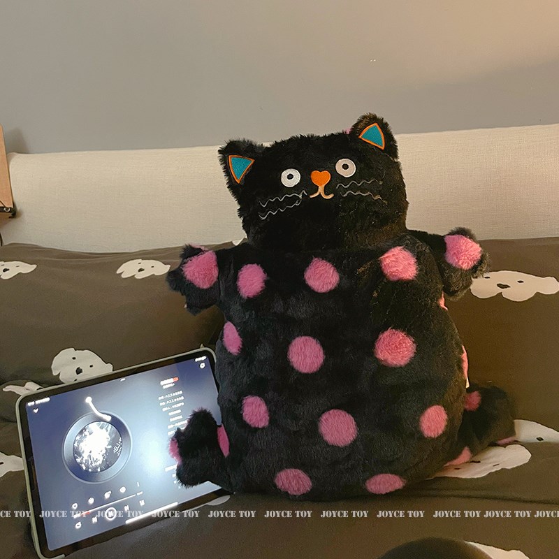 爱波点猫咪抱枕靠垫抱睡彩猫公仔毛绒玩偶陪睡娃娃长条靠枕背垫