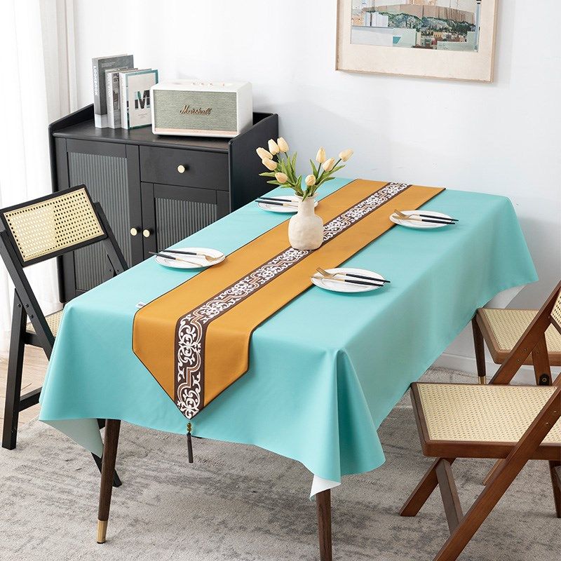 现代餐桌布皮革纯色长方形防水防油防烫免洗in风新款定制