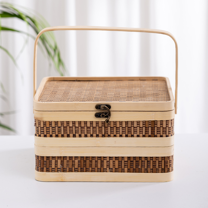 中秋节月饼包装盒8粒装手提竹编礼篮 酒店送礼团购定制空盒子