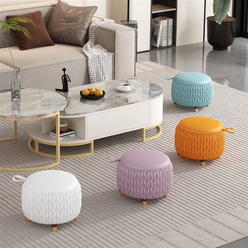 客厅沙发凳茶几小家用矮凳靠背圆皮坐墩换鞋凳软脚凳