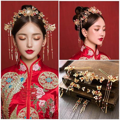 禾秀服新娘头f饰简单大气和2022年新款结婚服凤冠X霞帔步摇钗一