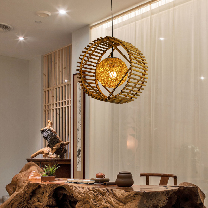 竹编小吊灯个性创意中式仿古茶室吧台阳台民宿餐厅店铺商用竹艺灯