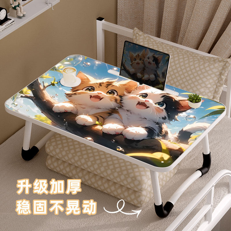 折叠床上小桌子猫猫笔记本电脑学习桌懒人大学生儿童写字桌家用卧