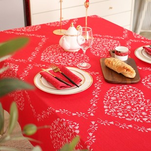 lund红色结婚桌布喜庆氛围感家用餐桌布新级感茶几盖布
