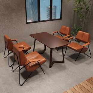 咖啡厅沙发休息区接待洽谈桌椅单休闲奶茶店酒吧工业风