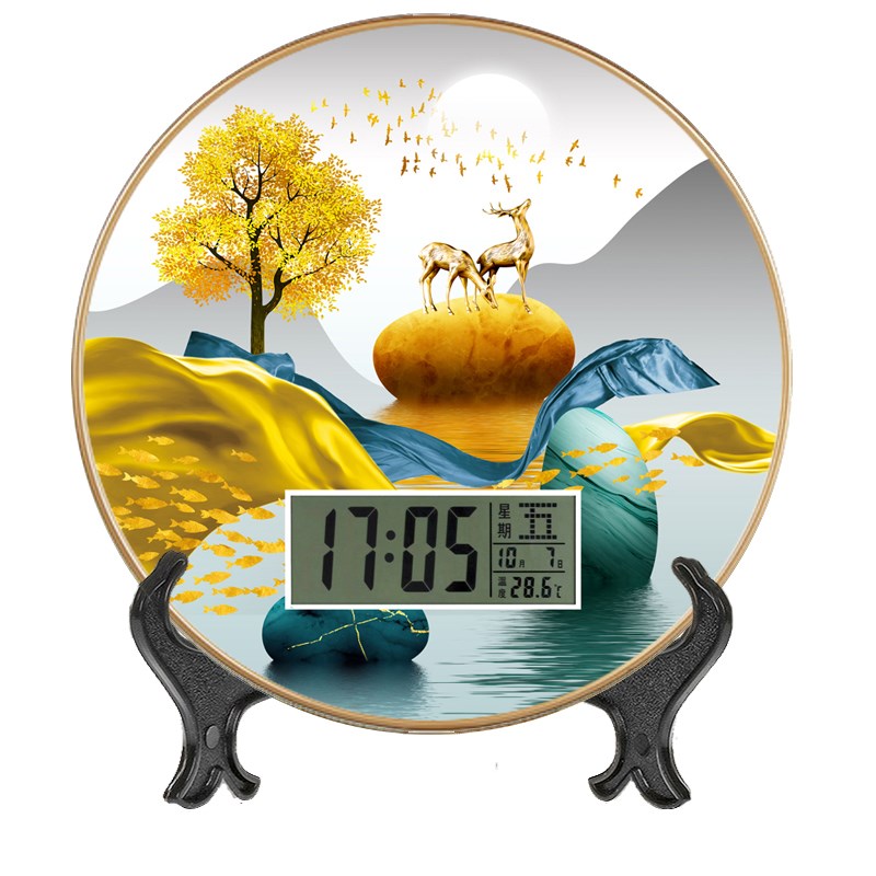 新款圆形带日历座钟家用多功能电子卧室挂钟创意时尚客厅时钟挂表