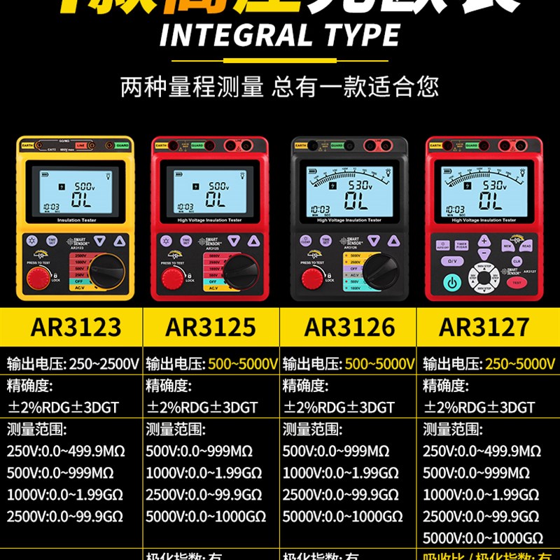 希玛AR907A+数字兆欧表 AR3125高压绝缘电阻测试仪 数字摇表