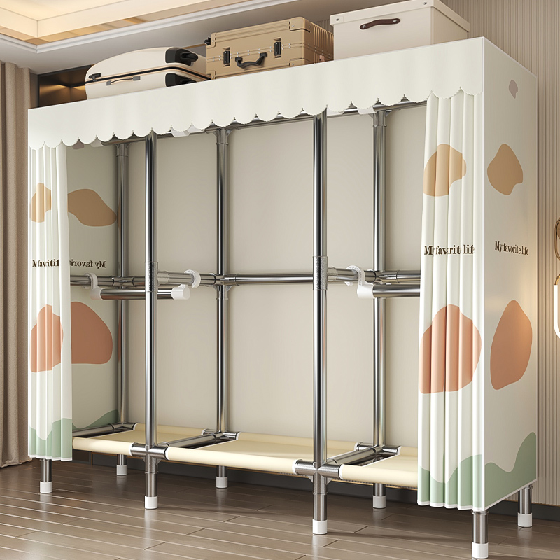 全挂式布衣柜卧室家用出租房全钢架结实耐用加厚加粗钢管组装