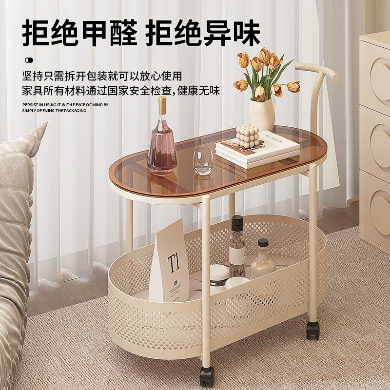 法式奶油风茶几小户型客厅家用沙发边几桌带轮迷你玻璃圆桌,住宅家具,移动边几/推车,淘宝优惠券,粉丝福利购,淘宝优惠卷