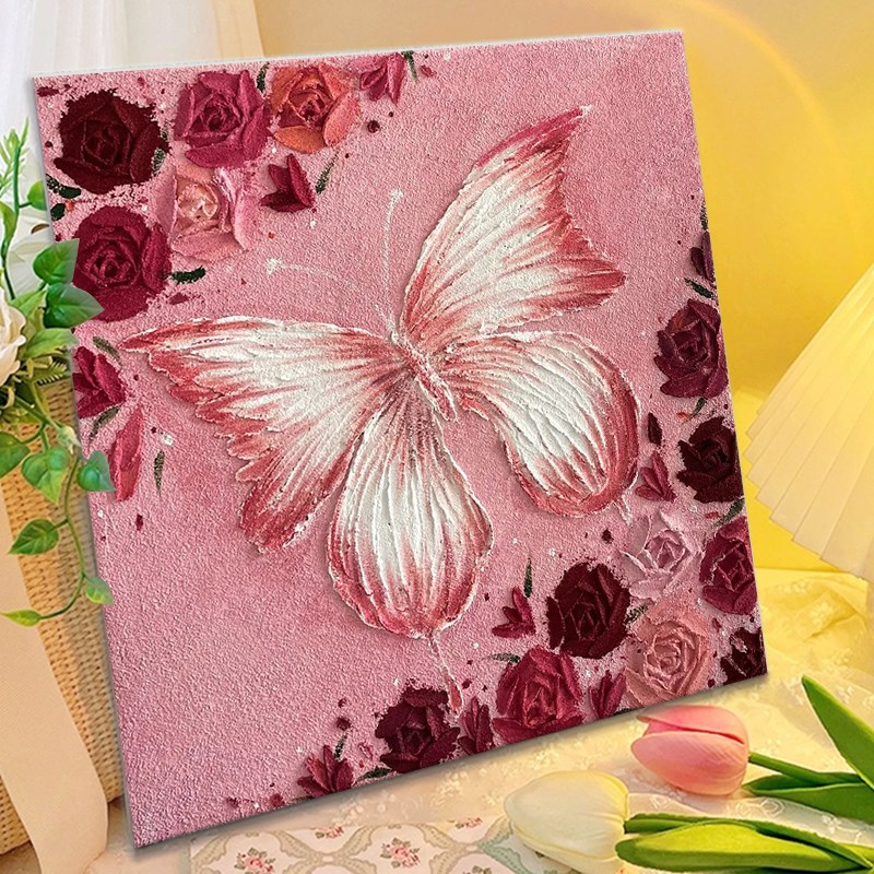 蝴蝶高级感立体肌理画石英砂丙烯数字油画diy手工绘材料包装饰画图片