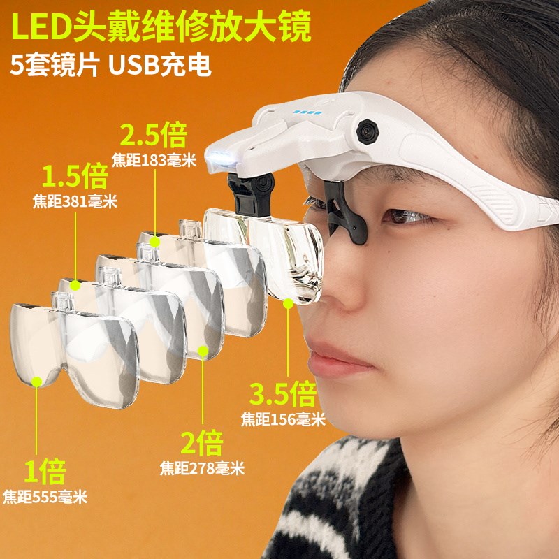 头带放大镜去黑头工具高清带led灯充电美睫美甲嫁接眼睫毛专用3倍
