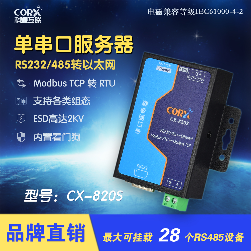 串口通讯5转以太网Modu网关网口TCI串口物联网模块