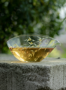 玻璃手绘迎春公道杯小新绿茶分茶器高茶海家用扁舟公杯