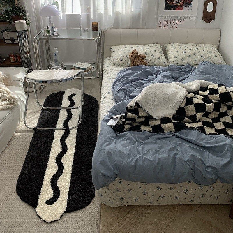 黑白风小地毯卧室加厚毛绒床边毯高级感卧床前床下in风地垫,居家布艺,床边毯,淘宝优惠券,粉丝福利购,淘宝优惠卷