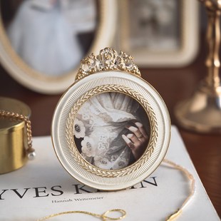 法式复古画框相框白色做旧雕树脂画框桌面金边装饰小相框