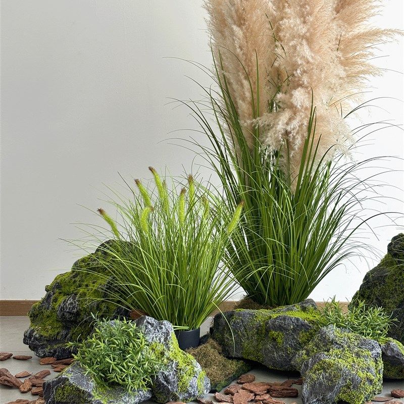 模拟苔藓石景观泡沫景观石室内绿色植物假山楼梯下装饰假石射击道