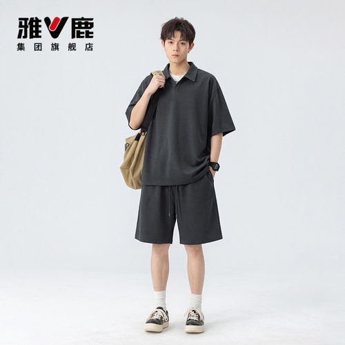雅鹿冰丝休闲polo衫短袖短裤套装