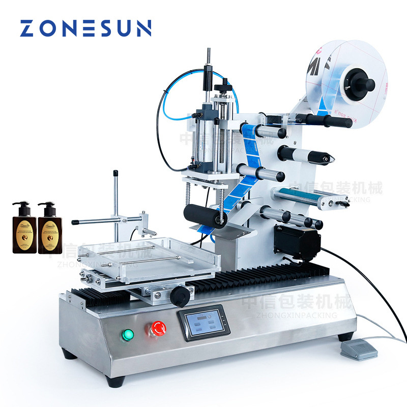 ZONESUN 台式方盒方瓶平面贴标机半自动方形物品香水礼盒贴标签纸