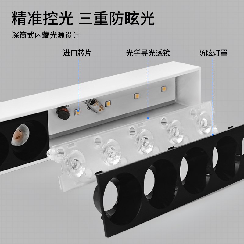 无边框预埋格栅灯嵌入式线条客厅茶几餐桌射灯过道防眩天花长条灯