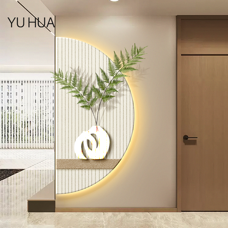 砂岩绿植立体壁饰实物画客厅背景墙挂画现代简约玄关进门装饰画