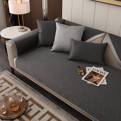 高端现代轻奢风真皮沙发垫子座坐垫盖布四季通用防滑套罩靠背新款