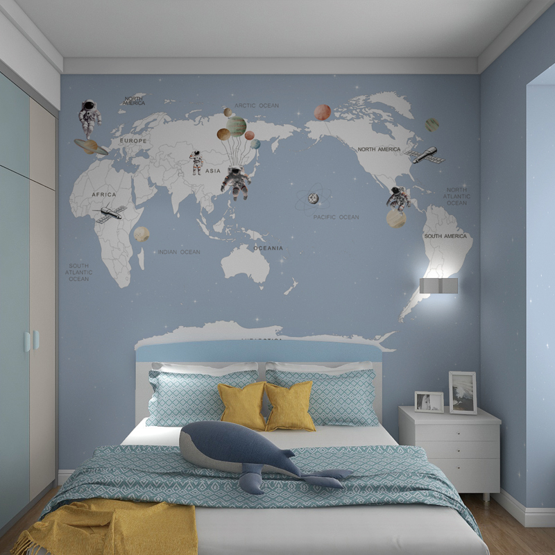 壁纸儿童房墙壁贴纸太空人墙布男生卧室壁纸太空人壁布定制壁画