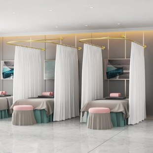 院帘铁艺u型窗帘杆养生馆理疗床隔间拉帘布帘纱门商用