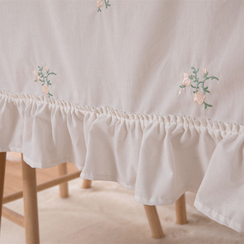 新铃兰花朵餐桌布艺白底绣花裙摆边褶皱荷叶木耳边茶几圆桌台布