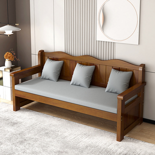 全实木沙发长椅新三人小户型家用办公客厅阳台经济型木椅