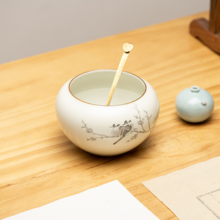 适意栩生陶瓷笔洗宋徽宗腊梅山禽图书法绘画水盂毛笔练字用盛水国