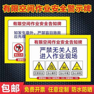 有限空间作业安全告知牌警示牌作业危害五条规定操作注意事项场所