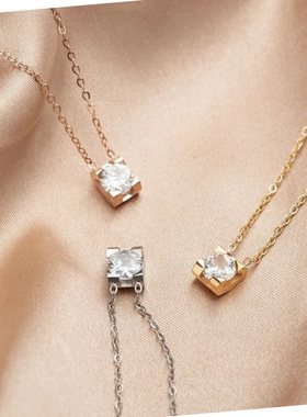 新款高级感轻奢钛钢四爪单钻项链