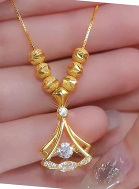 轻奢金色银杏叶钛钢项链女