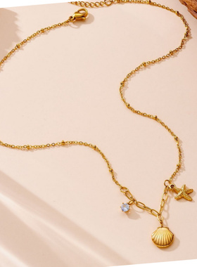 新款高级感轻奢金色海星贝壳项链