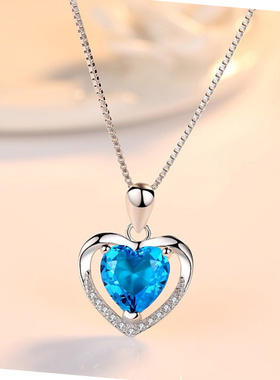 2025轻奢蓝色爱心锆石锁骨链