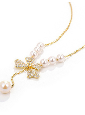 2025新款蝴蝶结珍珠流苏项链