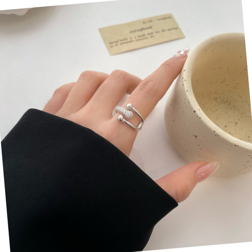 欧美轻奢银色U型马蹄开口戒指