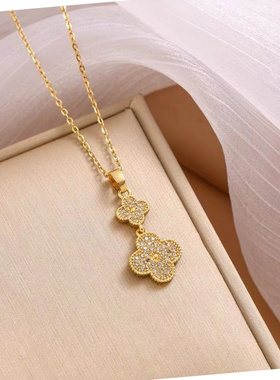 新款轻奢四叶草钛钢金色锁骨链