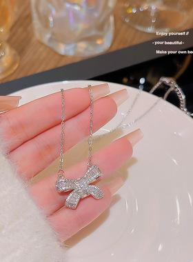 轻奢小众蝴蝶结满钻锁骨链女