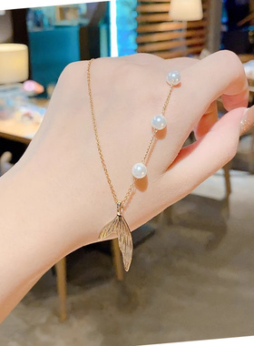 2025新款金色美人鱼尾珍珠项链