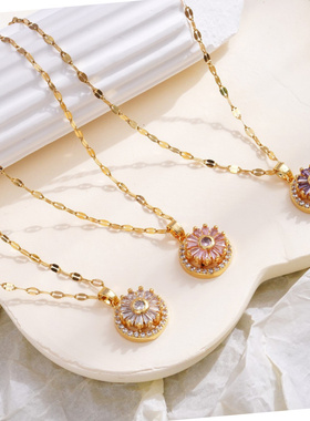 金色太阳花紫色水晶旋转颈链
