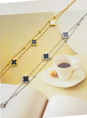 四叶草钛钢手链女简约转运珠